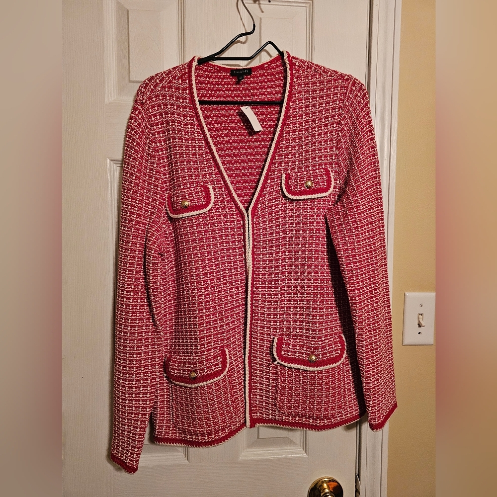 Talbots Red and White Textured Blazer